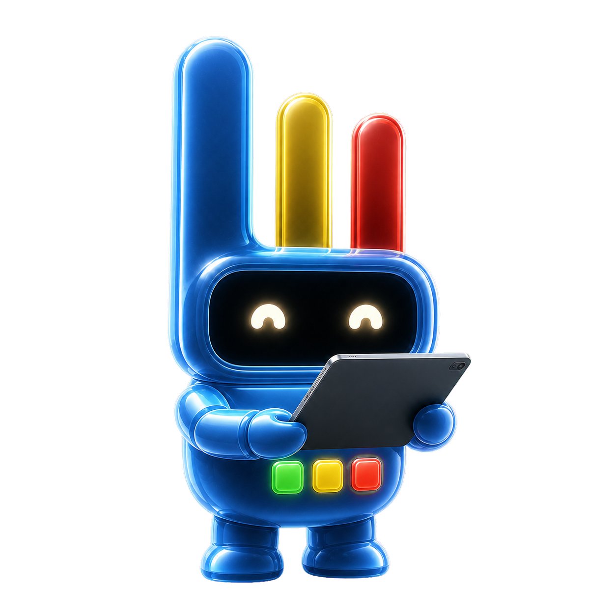Luminator mascot using the console on an iPad