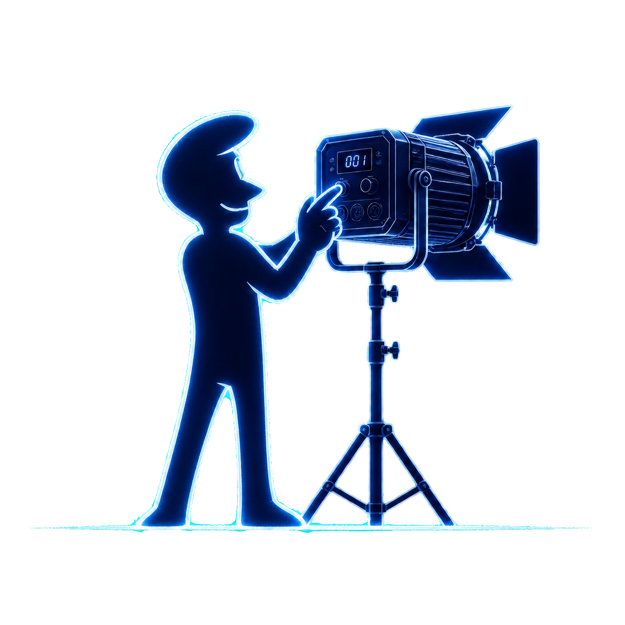 Lumographe mascot setting DMX address 001 on a cinema light