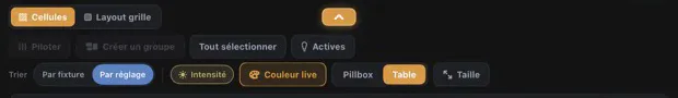 Cells toolbar with sorting, live color, Pillbox and Table