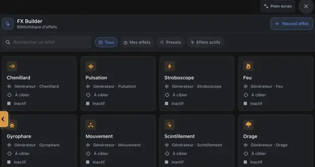 FX Builder library with effect families and New Effect