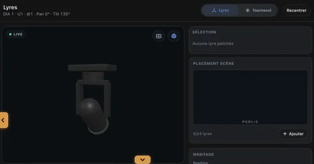 3D mover preview and stage placement panel